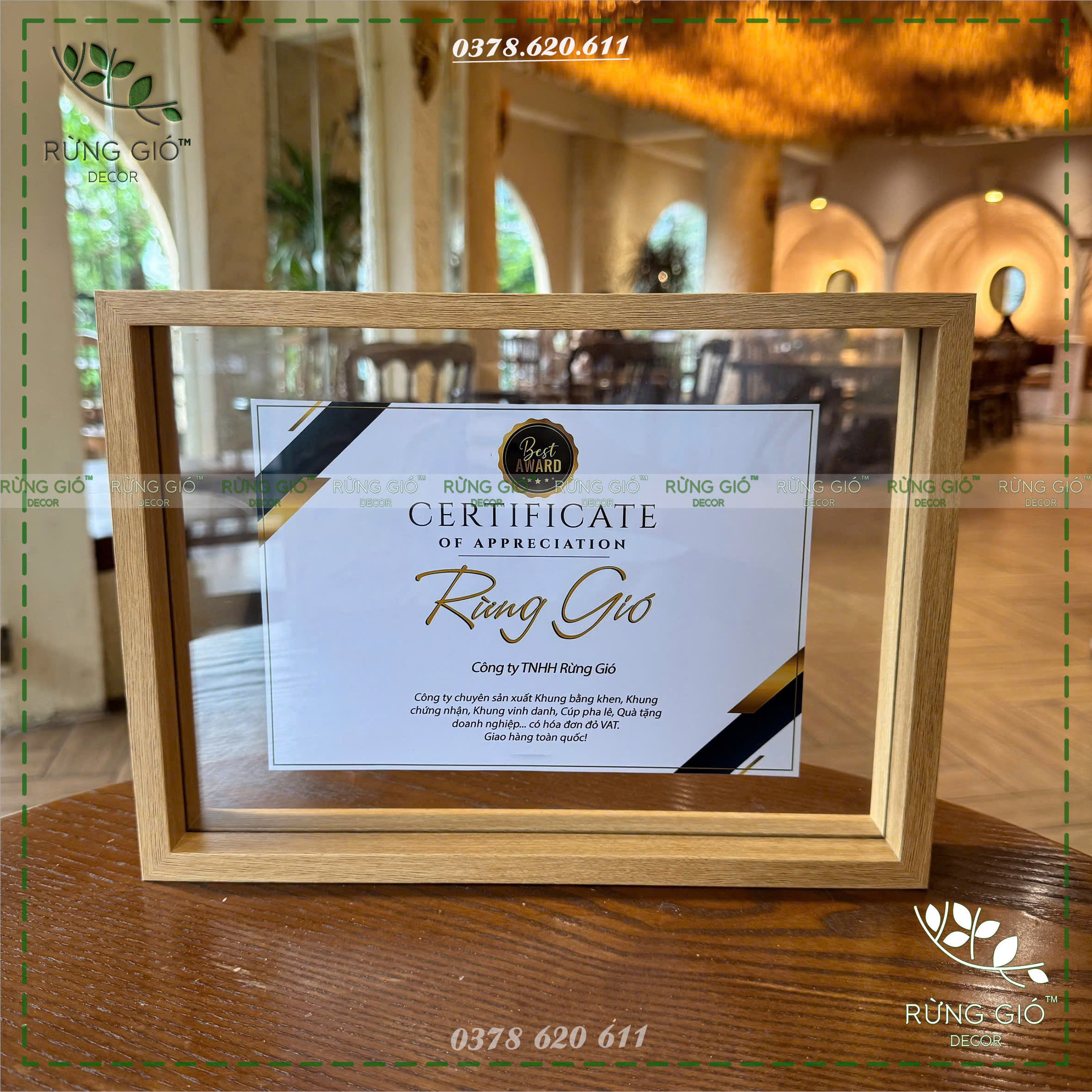 Khung tranh GỖ TRONG SUỐT Certificate Rừng Gió mặt kính, khung hình nhiều màu, nhiều cỡ.